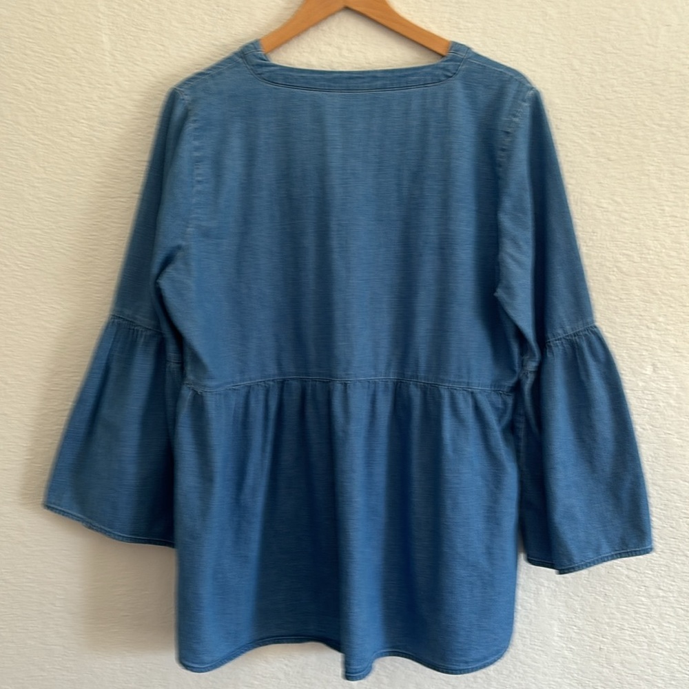 Lane Bryant Cotton Blue Chambray Peplum Bell Sleeves Peasant Top Plus Size 14 16 - Picture 8 of 9